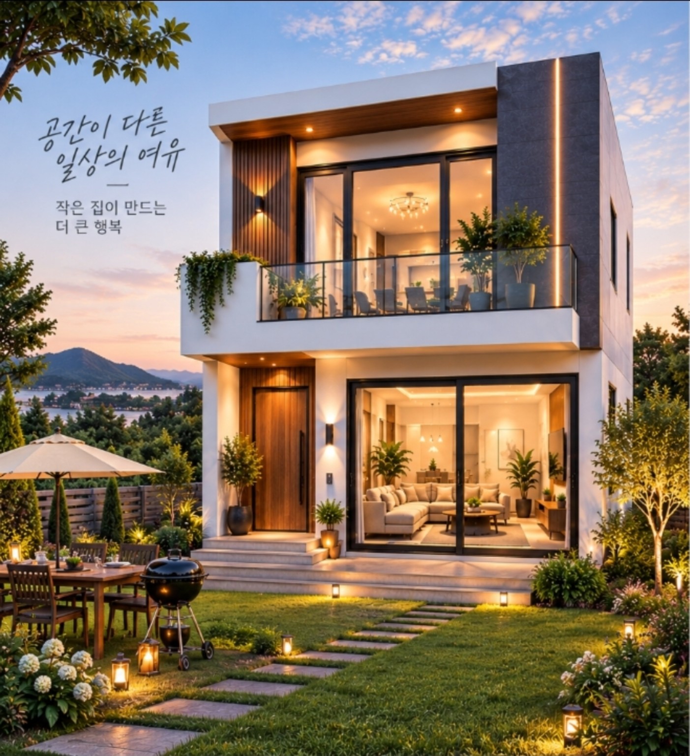 27평형 2층 목조주택 정원 야경